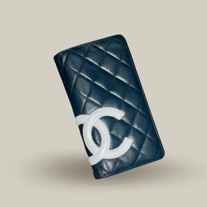 CHANEL CC Cambon Black Leather Long Wallet